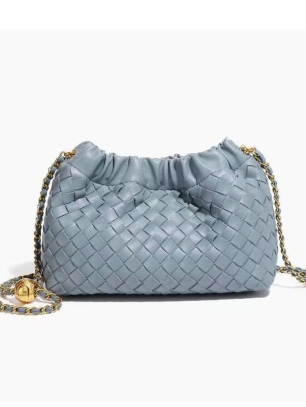Vegan Leather Dustbag Woven Leather Style Bag Light Blue Bottega Dupe